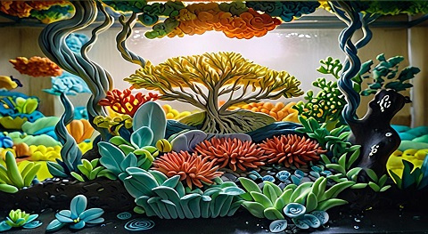 Cartoon style aquarium landscaping